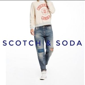 Scotch & Soda Bandit slim tapered distressed patchwork jeans size‎ 26